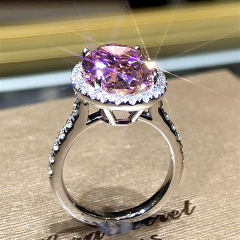 Choucong Brand Wedding Rings Luxury Jewelry 925 Sterling Silver Large Pink Topaz CZ Diamond Gemstones Eternity Women Engagement Band Ring For Lover Gi