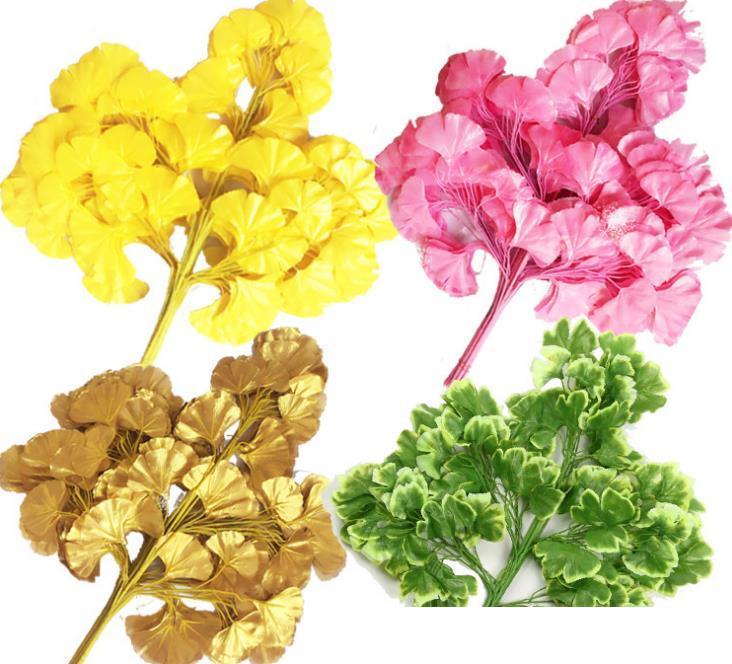 60cm Ginkgo Biloba Leaf Five Branches Maidenhair Trees Leaves Artificial Tree Silk Branch Stem Wedding Garden Decoration 12pcs one