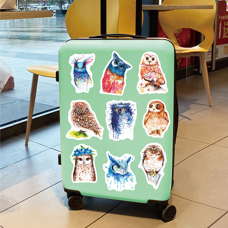 50pcs/Set Watercolour Owl Stickers Cartoon Cute Animal DIY Graffiti Decals For Motorcycle Car Luggage iPad Phone Scooter Skateboard Notebook Toys Gift