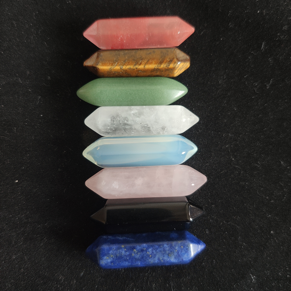 Natural stone 32*8MM hexagonal prism crystal Rose Quartz Amethyst Tiger's Eye 7 Chakra Healing Stone Pendants Accessories Fit Earrings Necklace M