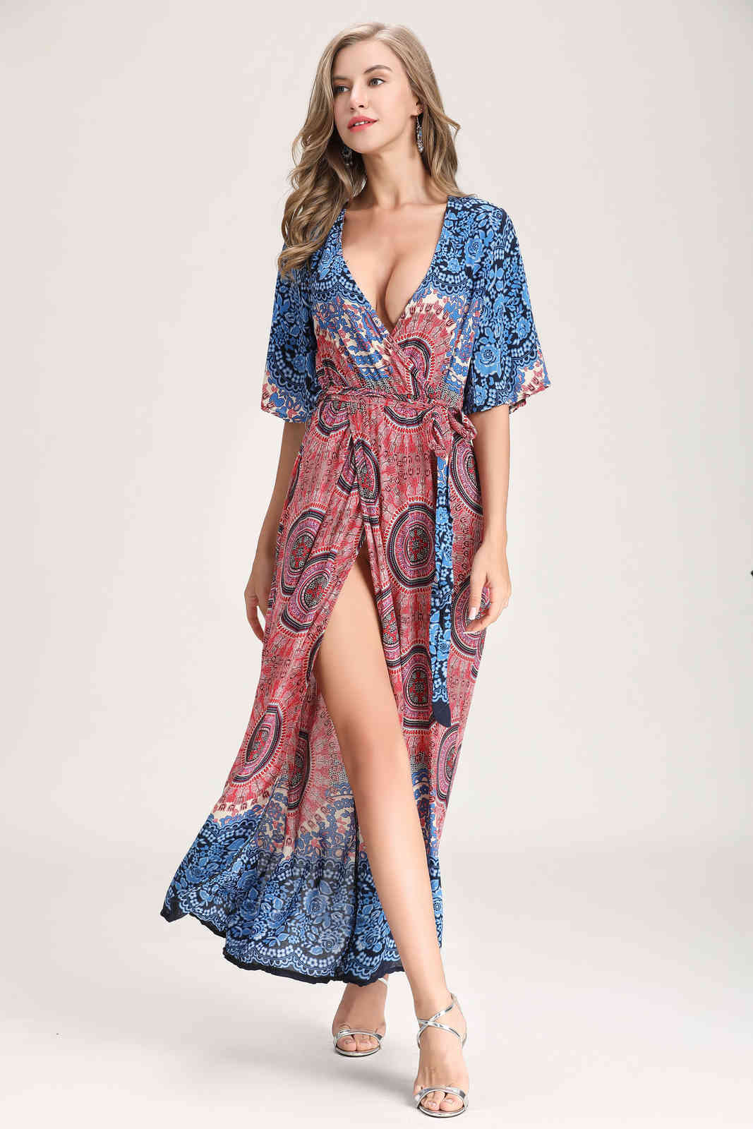 vestidos de verano women Dress sexy summer dress short sleeve V Collar maxi elegnates es 3842 50 210506