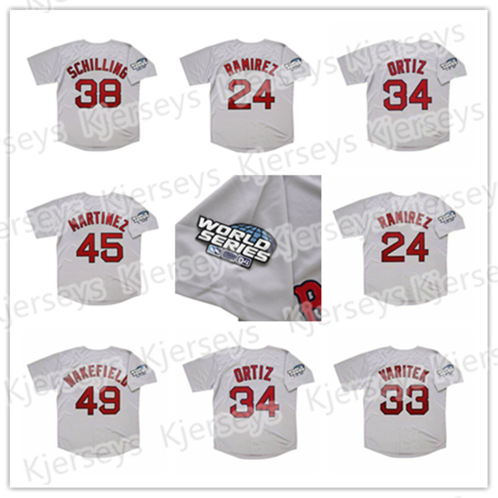 Vintage 24 Manny Ramirez 2004 Boston Grey Road World Series Jersey 45 Pedro Martinez 15 Kevin Millar 34 David Ortiz 38 Curt Schilling 49 Tim Wakefield 33 Jason Varitek, As
Vintage 24 Manny Ramirez 2004 Boston Grey Road World Series Jersey 45 Pedro Martinez 15 Kevin Millar 34 David Ortiz 38 Curt Schilling 49 Tim Wakefield 33 Jason Varitek, As