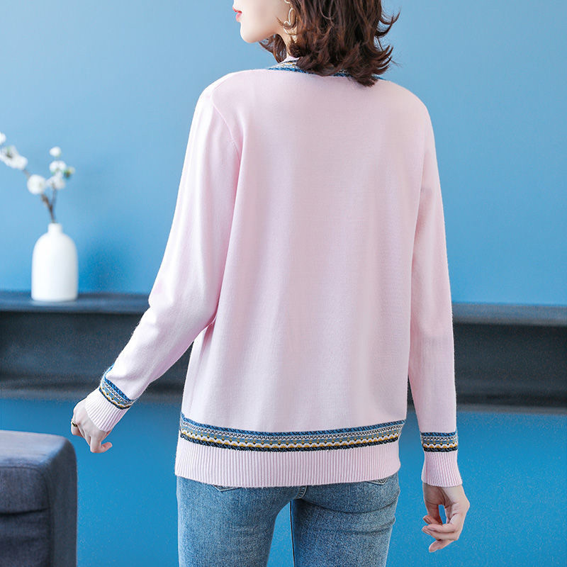 Stripes Patchwork V-Neck Sweaters For Women Elegant Loose Knitwear Tops Femme Casual Long Sleeve Large Size Knitted Pullovers 210522