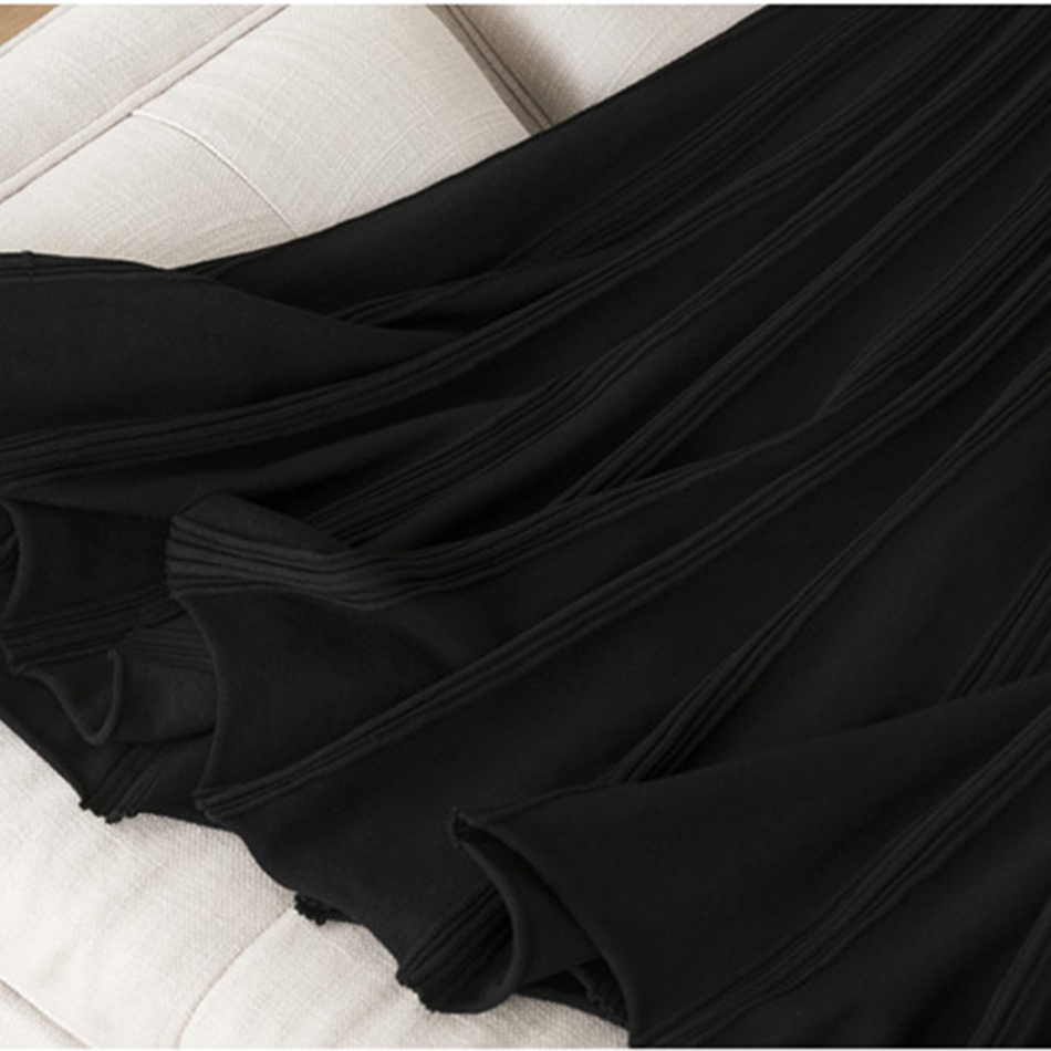 High Quality Women'S Dress Black Stretch Crystal Diamond Collar Long Sleeve Sexy A-Line Pleated Vestidos 210525