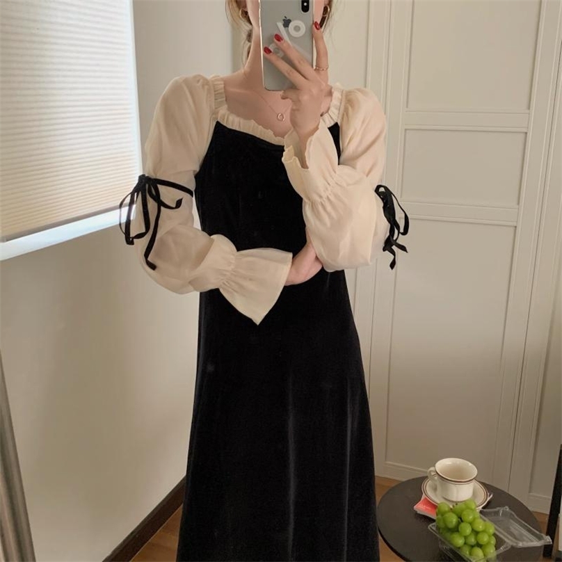 Retro Women Dresses Square French Collar Patchwork Long Sleeves Autumn Mid-Calf Elegant Cotton Vestidos 210525, Black
Retro Women Dresses Square French Collar Patchwork Long Sleeves Autumn Mid-Calf Elegant Cotton Vestidos 210525, Black