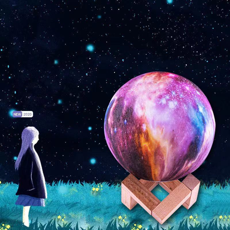3D Moon Starry Sky Light with Stand Romantic Night Light 3.15inch Painted Bedside Lamp Lover Birthday Thanksgiving Gift