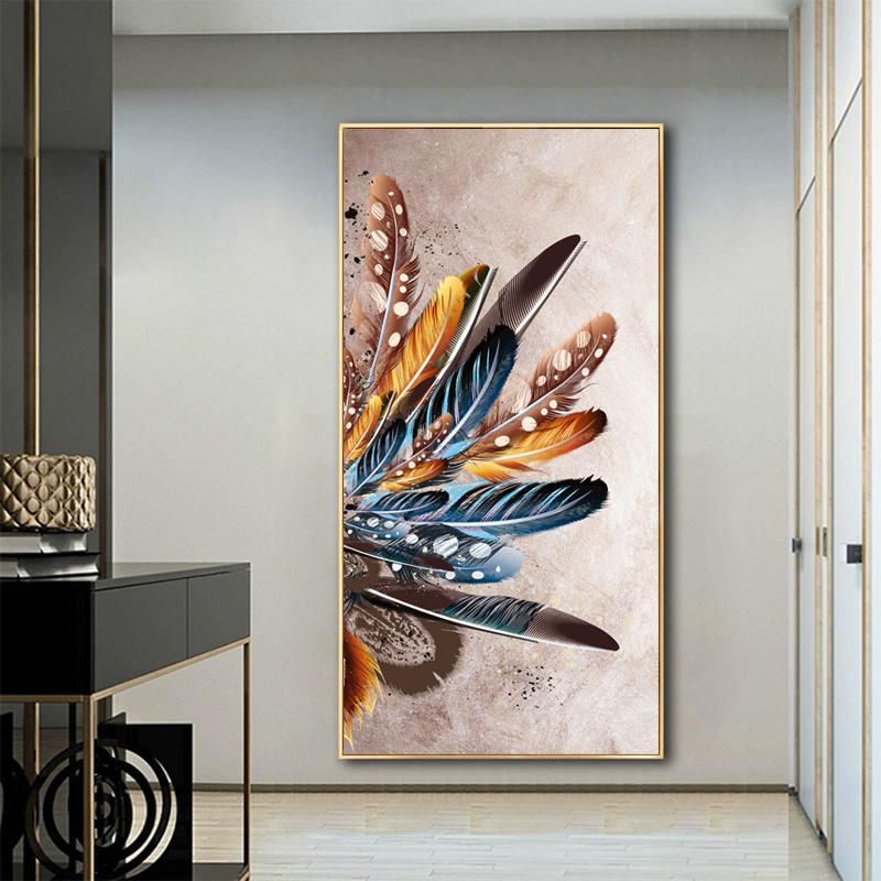 Golden Feather Posters Wall Art For Living Room Canvas Painting Abstract Pictures Entrance Home Decor Modern Decorative Prints