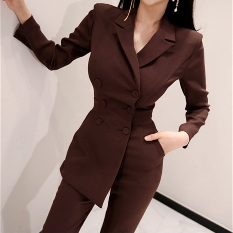 Fashion Office Ol Double-breasted Women Jumpsuits Spring Long Sleeve Irregular Work Wear Notched Collar Jumpsuit Overalls 210515