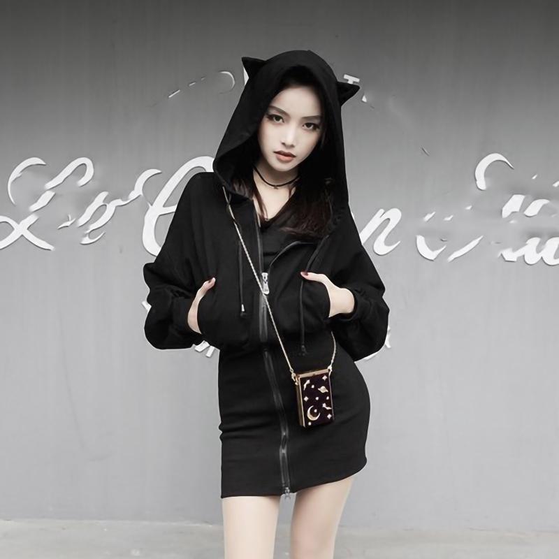 Casual Dresses Women Mini Dress 2021 Gothic Punk Style Cat Ear Hoodie Hooded Zipper Long Sleeve Girls Cute Sweatshirt Plus Size@910, Black
Casual Dresses Women Mini Dress 2021 Gothic Punk Style Cat Ear Hoodie Hooded Zipper Long Sleeve Girls Cute Sweatshirt Plus Size@910, Black