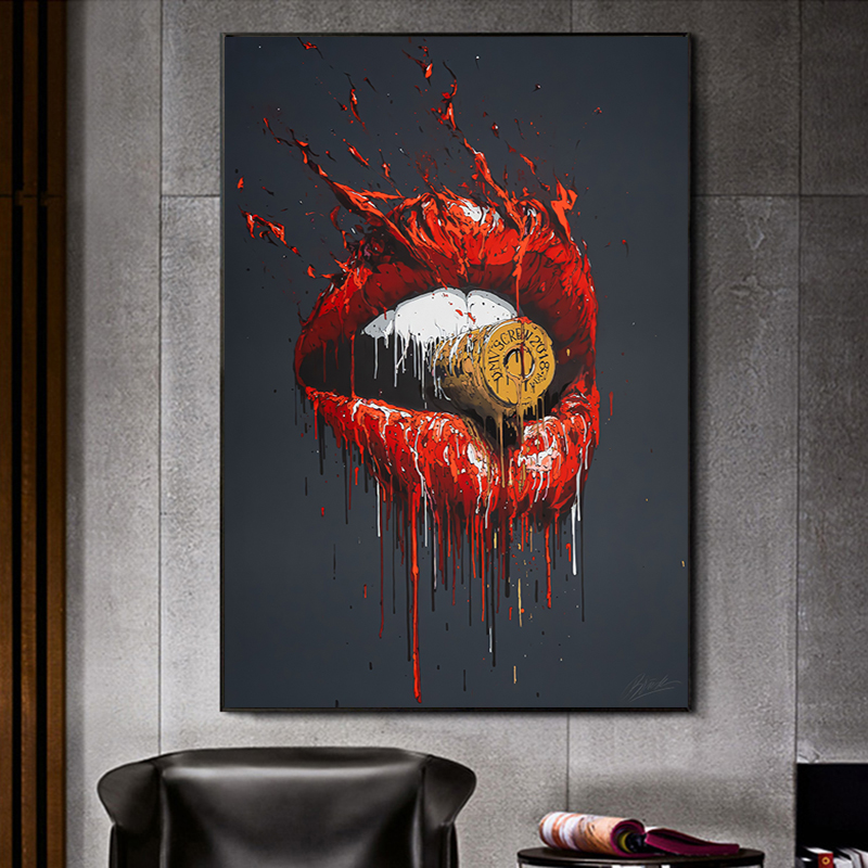 Red Lips Mouth Bullet Canvas Painting Wall Art Pictures For Living Room Decoration Abstract Art Posters And Prints