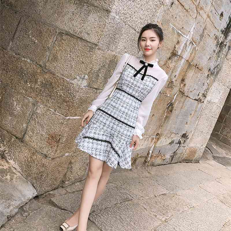 Autumn And Winter Women Mermaid Dress Elegant Tweed Wool Casual Chic Vestidos 210520