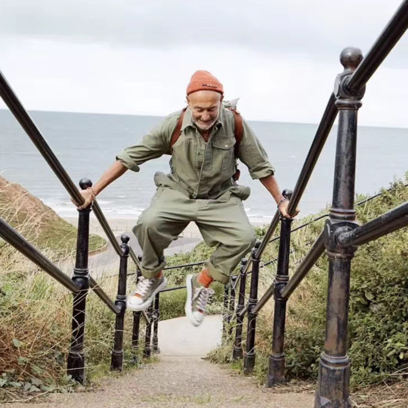 IEFB men's wear multi-pockets workwear jumpsuit black green single breasted loose long sleeve turn down collar trousers 9Y4105 210524