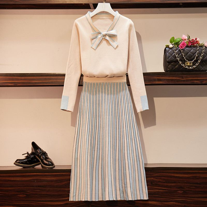 Autumn Chic Knit Skirt 2 Piece Set Womens Lace up Sweater Top+Elastic Waist Stripe Skirts Elegant Lady Suit, Black
Autumn Chic Knit Skirt 2 Piece Set Womens Lace up Sweater Top+Elastic Waist Stripe Skirts Elegant Lady Suit, Black