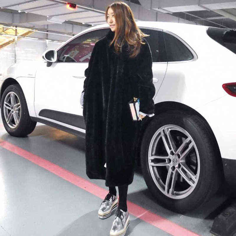 Women Autumn Winter Furry Warm Fur Outerwear Fashion Loose Faux Fur Rabbit Long Jacket Casual Thickened Fur Coat 211123