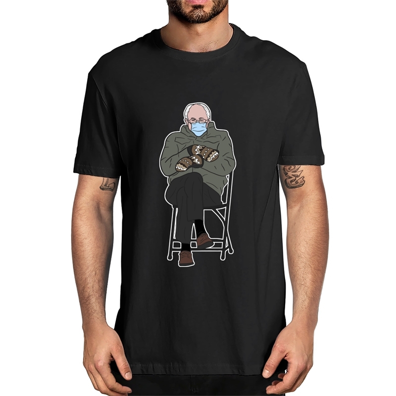 Unisex Bernie Sanders Inauguration Meme T Shirt Grumpy Mittens Funny Men's100% Cotton T-Shirt Women Top Tee Gifts 210629