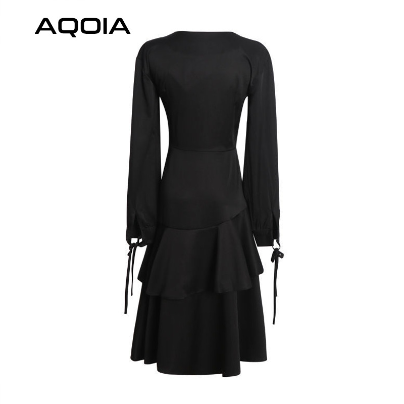 Summer Gothic Black Bandage Women Dress Street Style Long Sleeve Cascading Ruffle Double Layer Lolita Ladies Dresses 210521