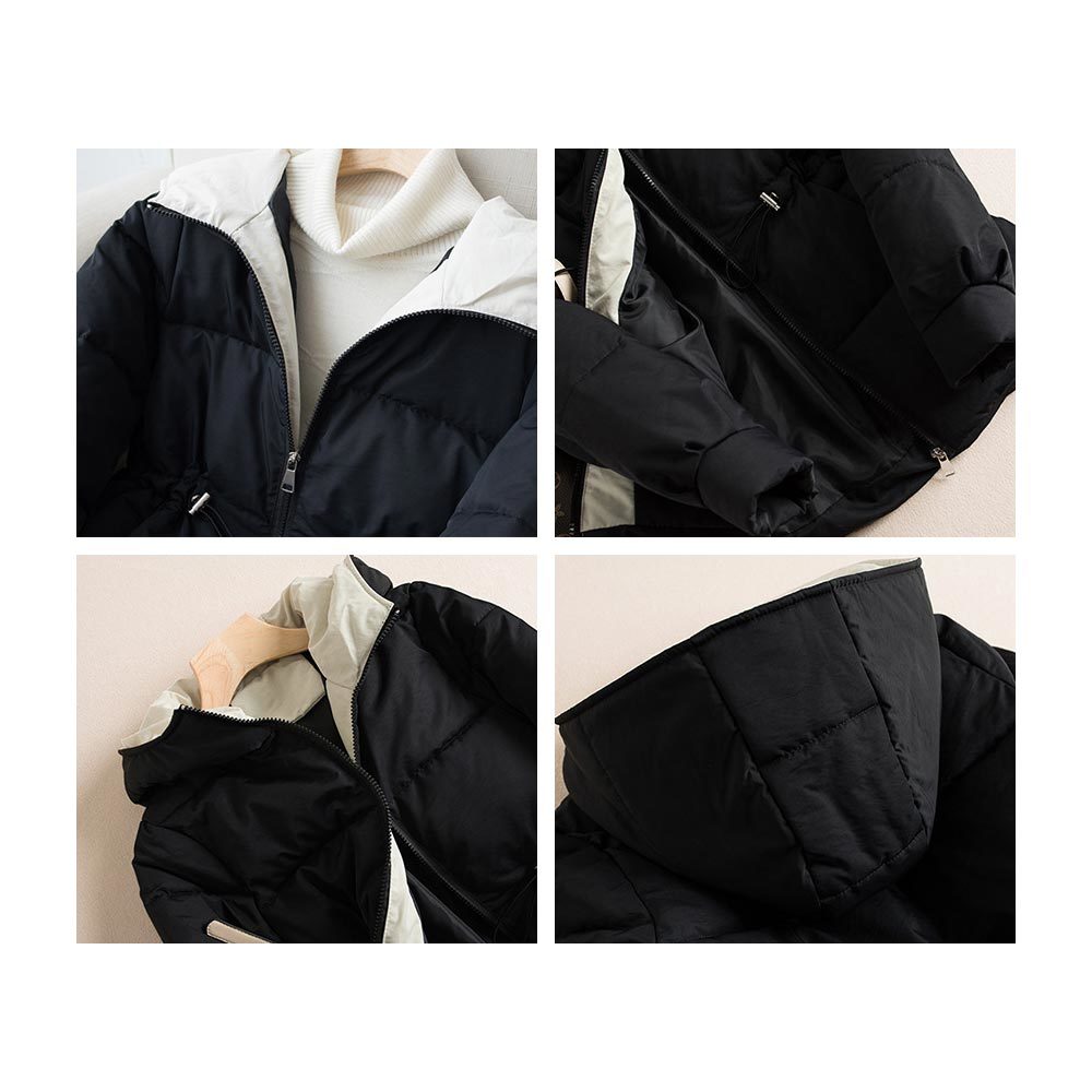 Women Zipper Parka Short Cotton-padded Jacket Hooded Warm Winter Jackets Harajuku Drawstring Coats Outwear 210428