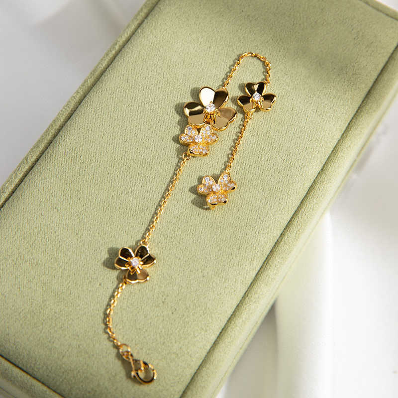 Gold Chain Clover Bracelet Womens Wedding Jewelry Sterling Silver Mini Flower Bracelet Z250910