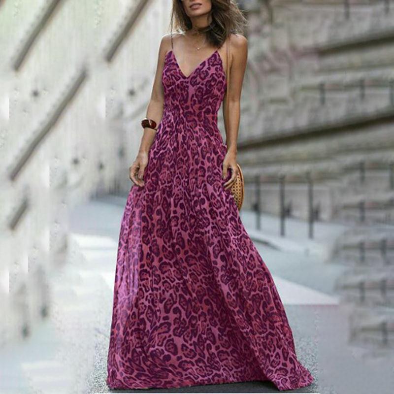 Women Dress Leopard Print Maxi es V Neck Sleeveless Backless Sexy Fashionable High Waist Summer es 210513