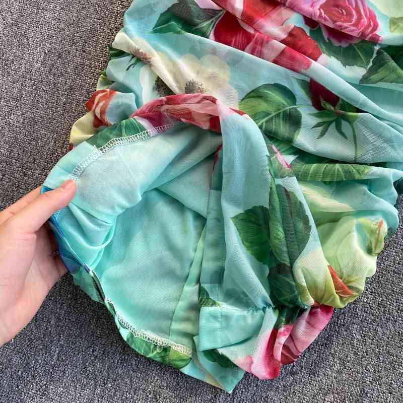 Pleated Floral Print Woman Maxi Dress Summer Elegant Party Lady Vestidos Women Sexy Pencil Long Dresses Robes 210519