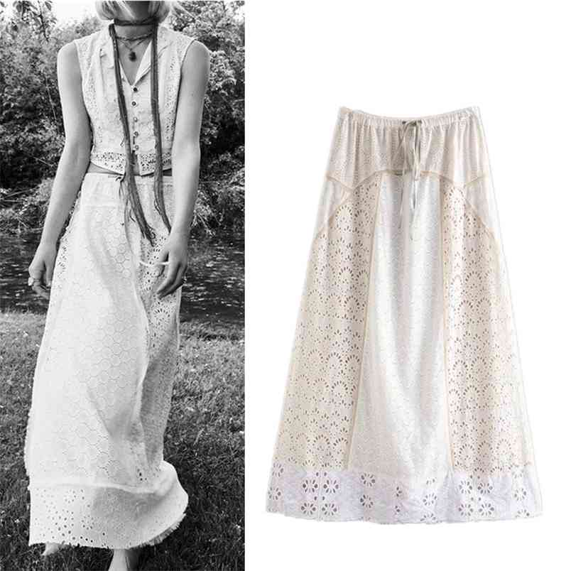Woman Vintage High Waist Contrast Cutwork Embroidery Midi Skirt Fashion Elastic Waistband Drawstring Street 210519, Beige
Woman Vintage High Waist Contrast Cutwork Embroidery Midi Skirt Fashion Elastic Waistband Drawstring Street 210519, Beige