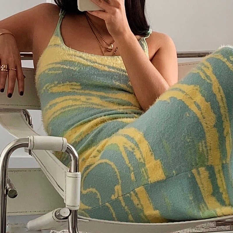 House Of Party Dresse Sunny Beach Sundress Hollow Out Spaghetti Strap Knit Summer Sexy Bodycon Paisley 210623