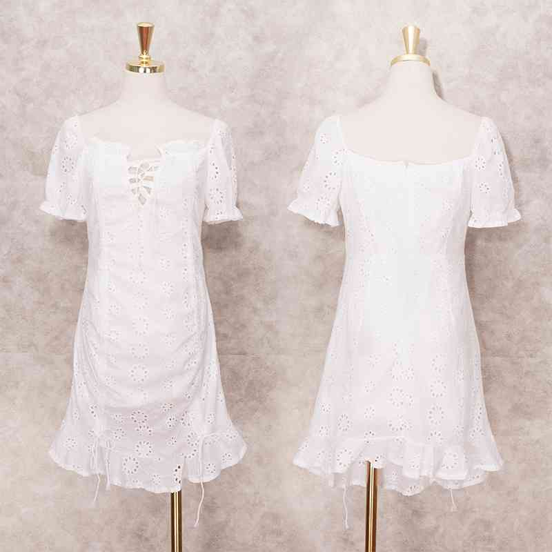 Bikini Cover-ups Vintage Hollow Out Summer Beach Dress White Cotton Tunic Women Plus Size Beachwear Swim Suit Cover Up A780 210420