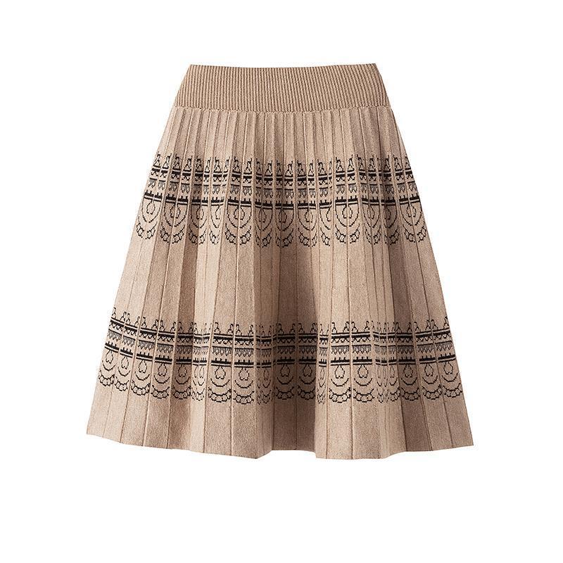 Nomikuma Women Autumn Winter Knitted Skirts Korean Vintage Floral A-line Sweater Skirts New High Waist Faldas Mujer 6C901 210427