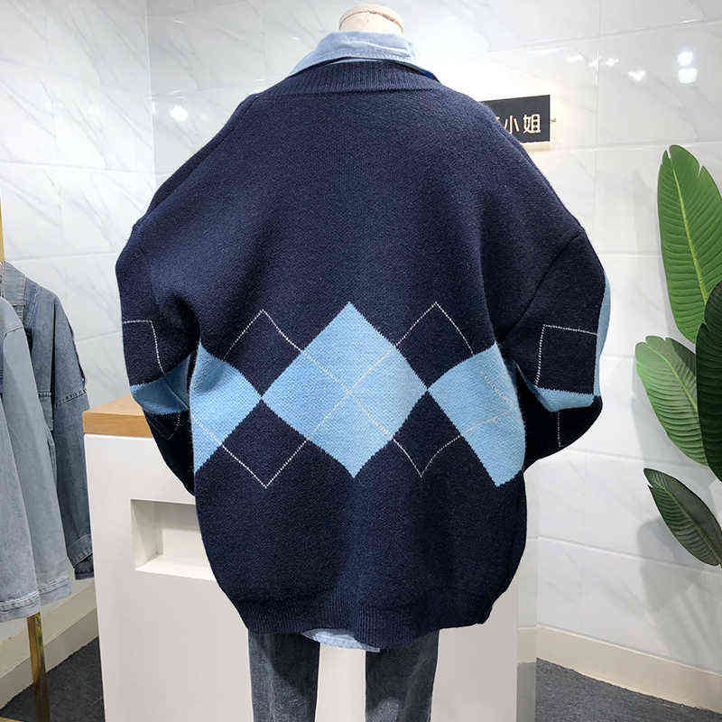 BETHQUENOY Sweter Casacos Femininos Inverno Argyle Cardigan Sweater Women Winter Clothes V-Neck Sueters De Mujer Pull Femme 211117