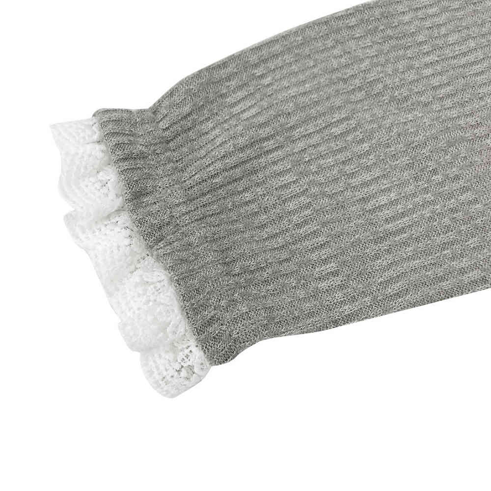 Women Sweaters Fashion Pure Gray Crewneck Ribbed Knitted Stitching Lace Pullover Jumpers Tops Autumn Spring New Clothes 210415