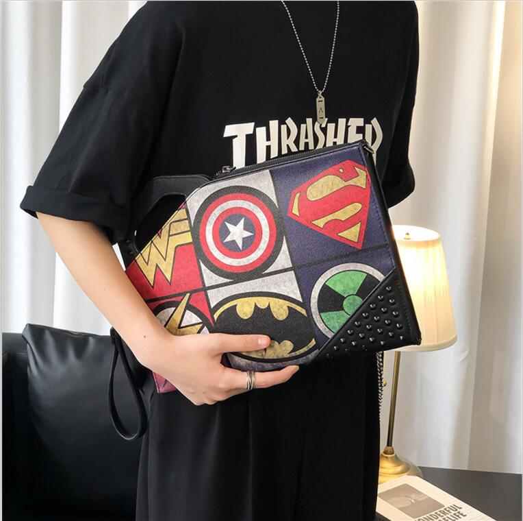 Factory wholesale brand men shoulder bag personalized rivet punk handbag Street trend printed messenger bags outdoor leisure leather handbags