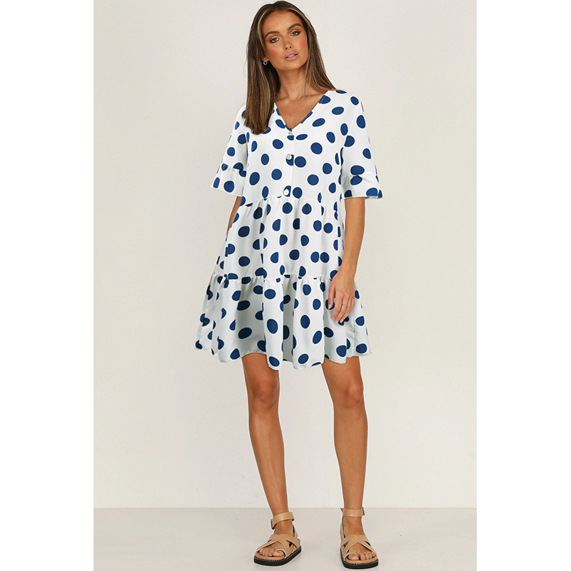 Women Dress V-neck Vintage Dot Dresses Plus Size Sexy Summer For Girls Fashion Clothes 210513