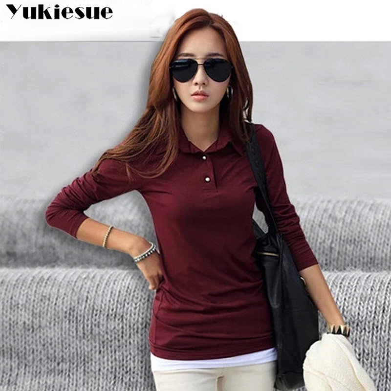 Arrival Korean Women Cotton T-shirt Turn-down Collar Long Sleeve Slim Basic Shirt tshirt Tops Camisetas Mujer Plus size 210518, Wine red
Arrival Korean Women Cotton T-shirt Turn-down Collar Long Sleeve Slim Basic Shirt tshirt Tops Camisetas Mujer Plus size 210518, Wine red