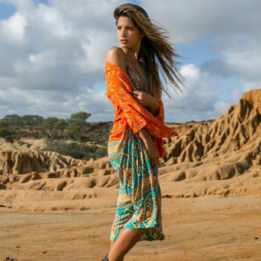 Arrivals Beach Cover up Chiffon Print Long Swimwear Robe de Plage Swimsuit ups Ethnic Beachwear Saida Praia #Q207 210420