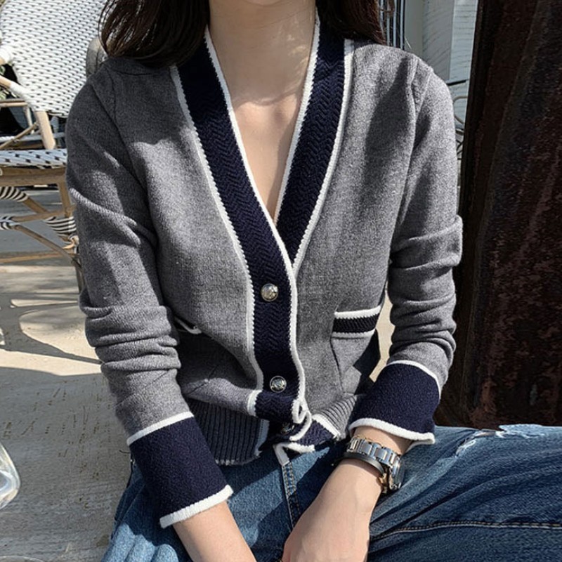Autumn Winter Vintage Ladies Knitted Cardigans Sweaters Women Korean Long Sleeve V-Neck Office Fashion Slim Tops Cardigans 210518