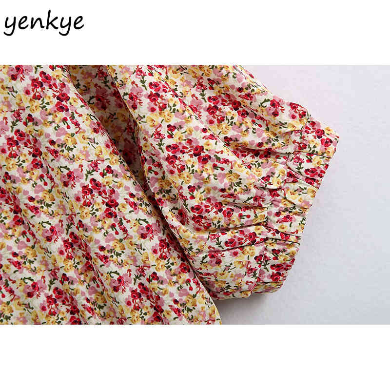 Floral Print Elastic Dress Women Round Neck Short Sleeve Hem Ruffle Mini Summer Casual Dresses robe femme BBWM2213 210515