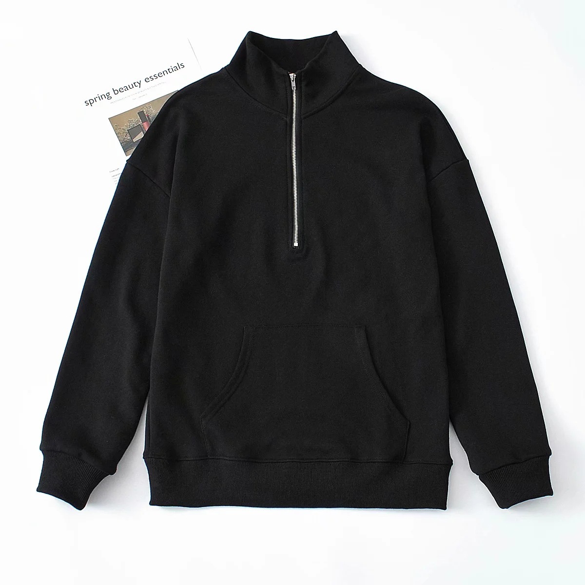 Nomikuma Causal Zipper Stand Neck Pullover Sweatshirt BF Style Korean Women Hoodies Long Sleeve Pocket Jumper Sudaderas 6D827 210427