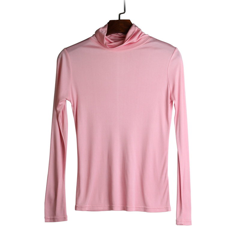 SuyaDream Women Silk Shirts Turtleneck Long Sleeved Solid Pullovers Slim Fit Bottoming Shirt Spring Autumn TOP XXXL 210406