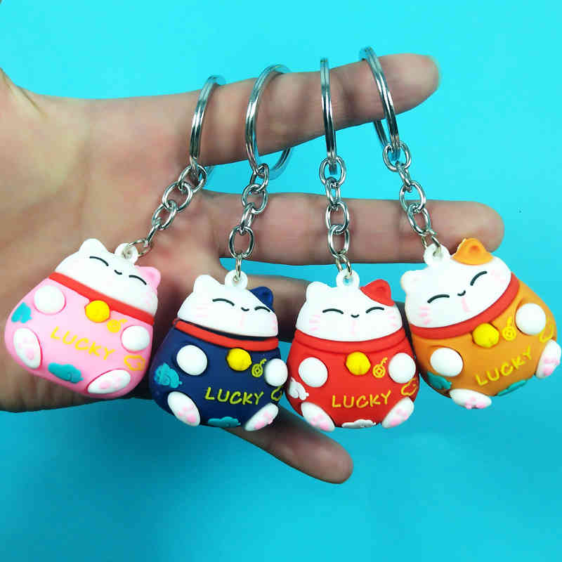 Key Rings China Fengfu Bag Zhaocai Cat Chain Creative Cartoon Pendant Small Gift Couple