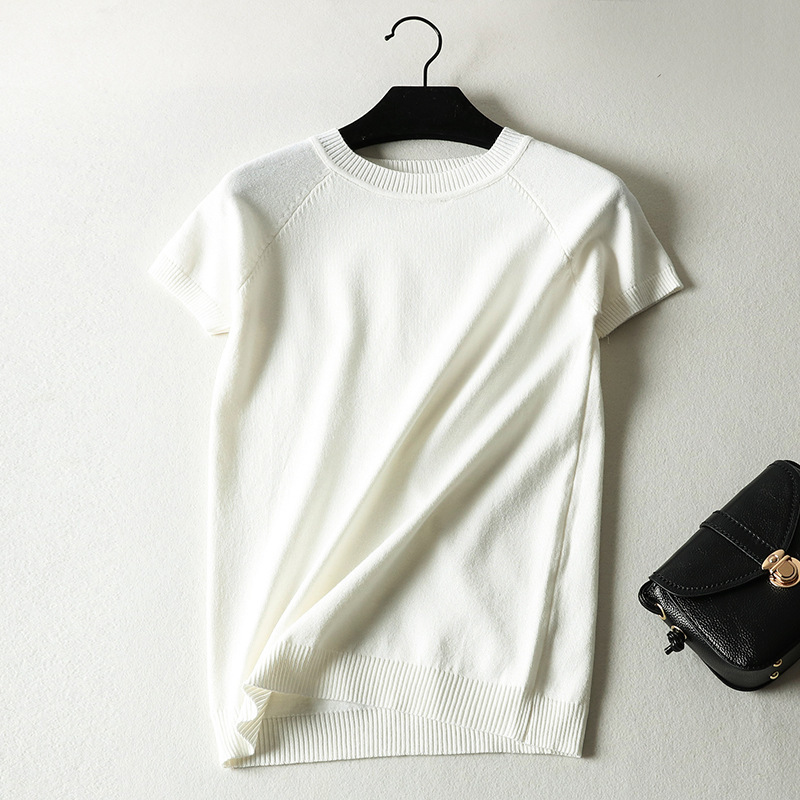 Lizkova Summer Knitted Striped T-shirt Women Korean Cute Short Sleeve Tops Harajuku style Streetwear Clothes 210406