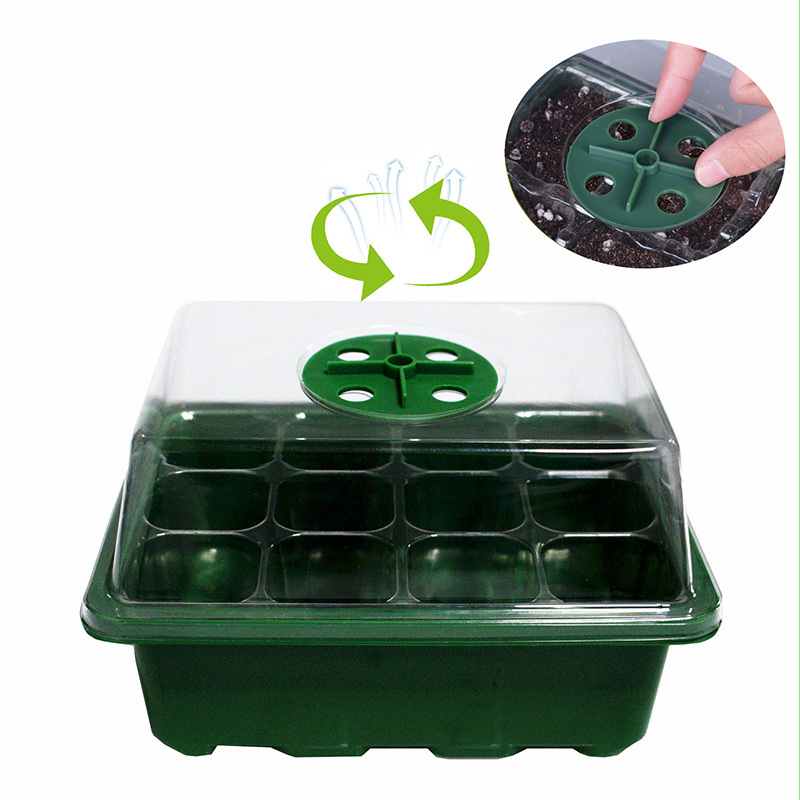 10pcs 12 Holes Plant Seed Tray Grow Box Adjustable Plant Starter Set With Dome And Base Greenhouse Transparent Nursery Box