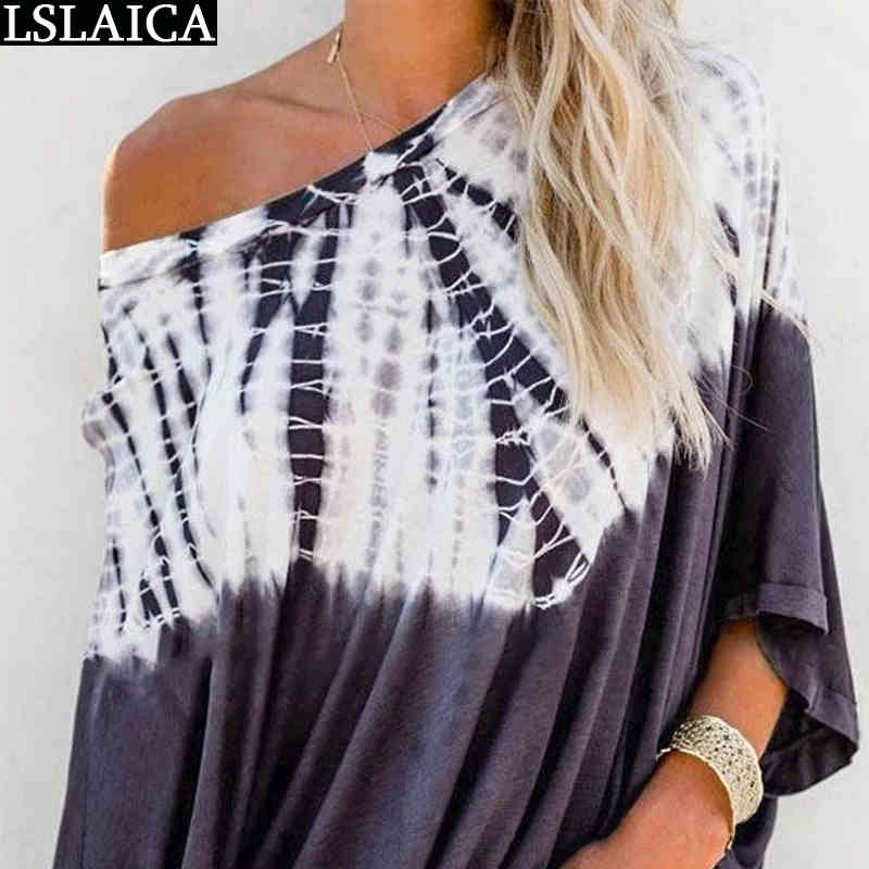Top Women Long Sleeve Tie-Dye Casual T-shirt Streetwear Sexy Plus Size Office t Shirt Tshirt Woman 210520