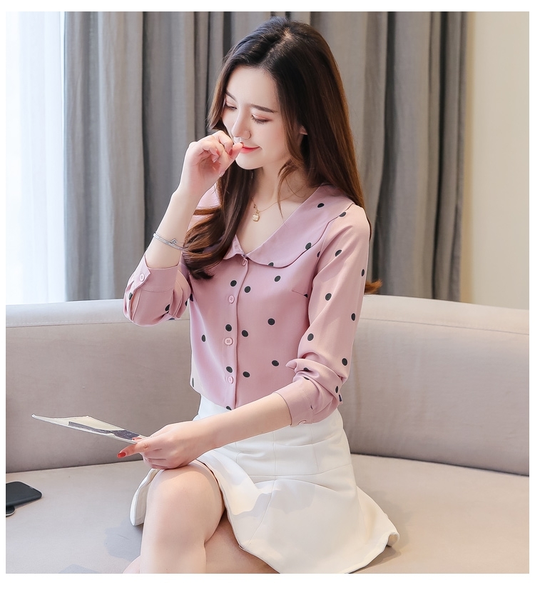 blouses women blusas mujer de moda womens tops and Polka Dot Peter pan Collar long sleeve chiffon shirts 6257 50 210427