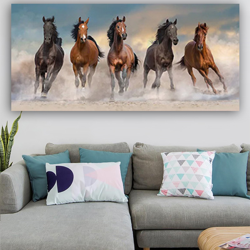 Running Horses Wall Art Pictures Living Room Bedroom Colorful Abstract Animal Poster Vintage Home Decor Unframed