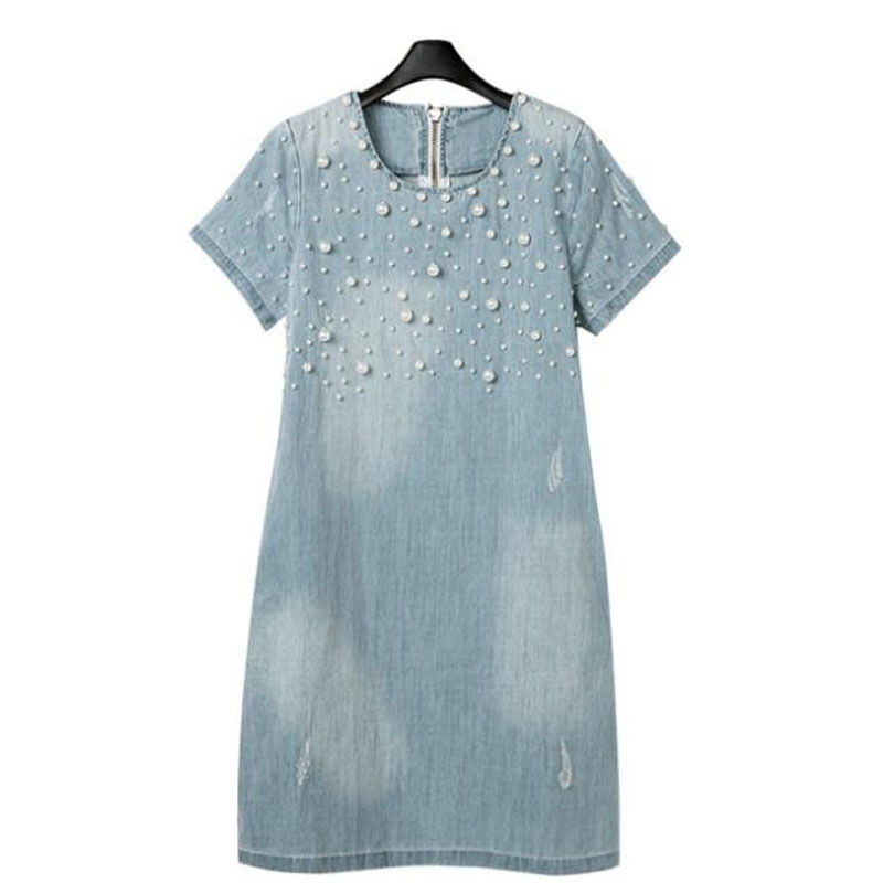 Summer Plus Size M-5XL Women Clothing Casual Loose Dress Fashion Denim Jeans Dresses Vestidos Cotton Woman's Gown C19-c 210427