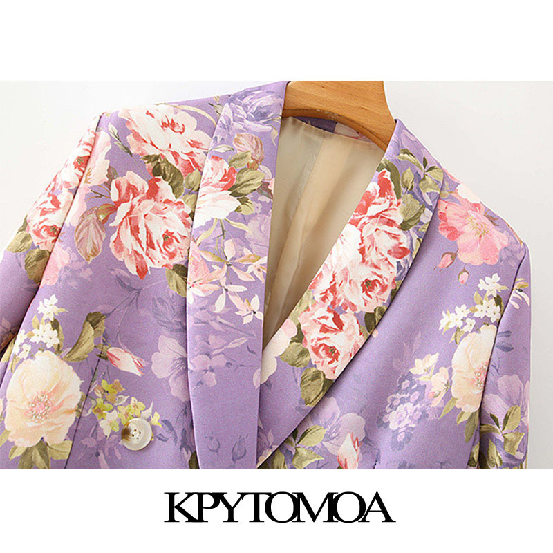 Women Fashion Double Breasted Floral Print Blazer Coat Long Sleeve Pockets Female Outerwear Chic Tops 210420