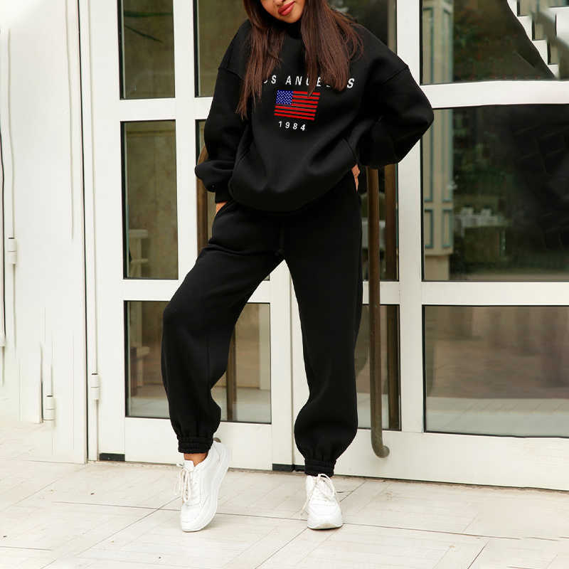 Hoodies Suit Winter Spring Casual Tracksuit Outfit Letter Print Two Piece Tracksuit Sports Home Suit Hoodies Woman Pants 210709