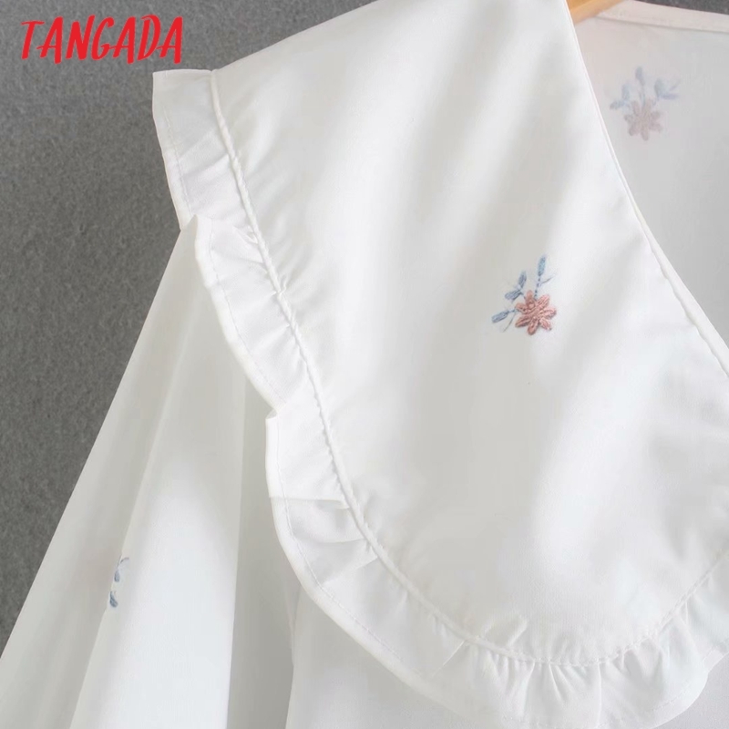 Women Retro Flowers Print Oversize Collar Long Sleeve Chic Female White Blouse Shirt Tops XN291 210416