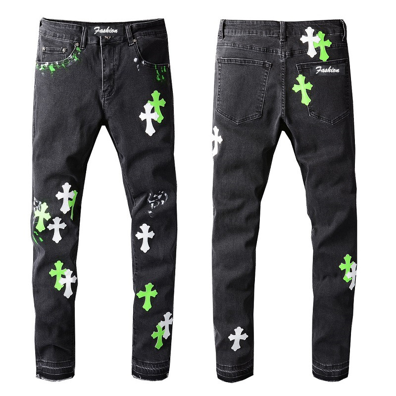 Trendy Brand High Street Personality Jeans Street Style Cross Print Washed Pants Frayed Slim Feet Trendy Men, Blue
Trendy Brand High Street Personality Jeans Street Style Cross Print Washed Pants Frayed Slim Feet Trendy Men, Blue