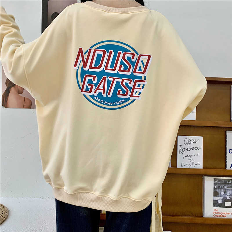 Qooth Sweatshirt Women O-Neck Tops Oversize Japanese Style Harajuku Students Long Pullovers Grey Loose QT282 210609